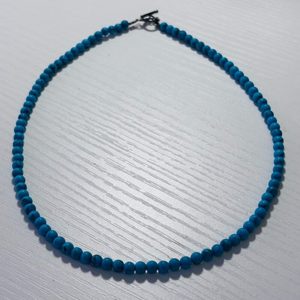 Turquoise Bead Choker Necklace Minimalist 16” Toggle Clasp - Picture 2 of 12